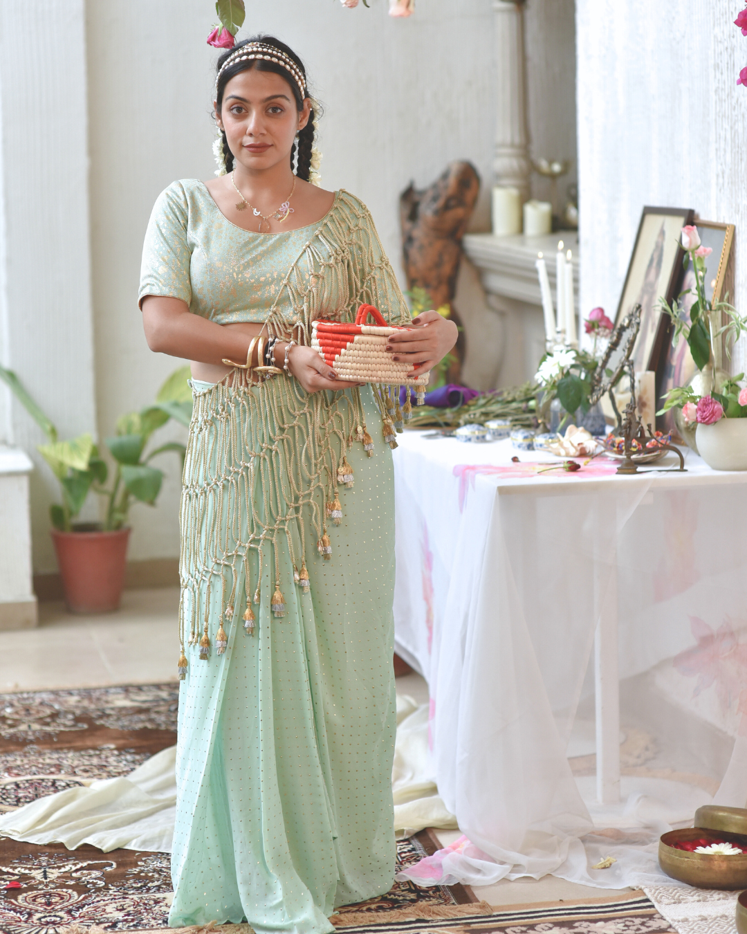 Gulaabo Macramé Saree in Blue (set of 2)