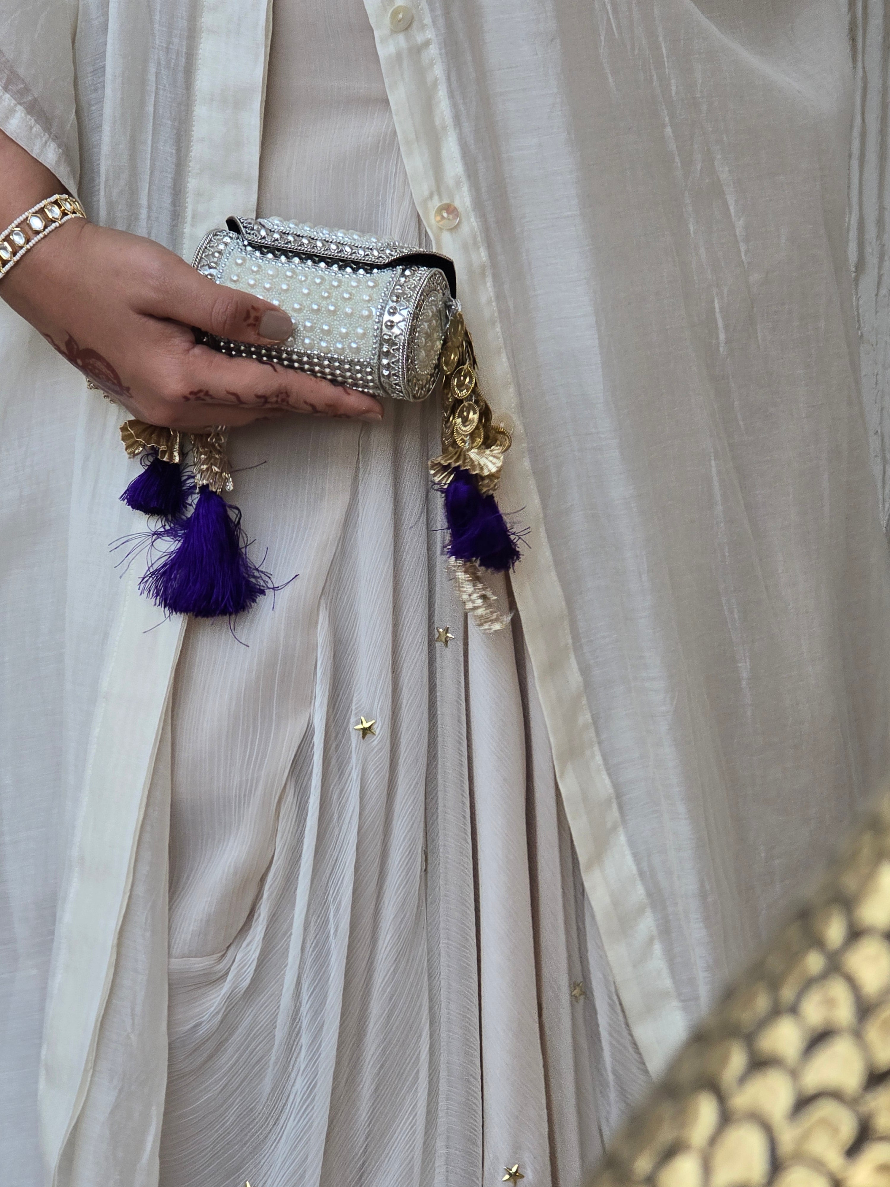 Purple Tasseled Metallic Bag