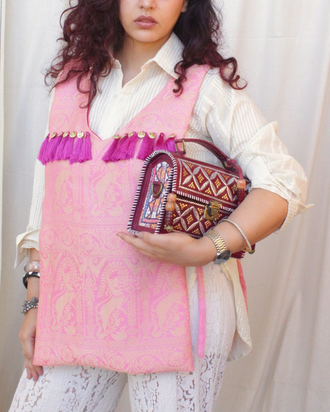 Pink jacquard gilet