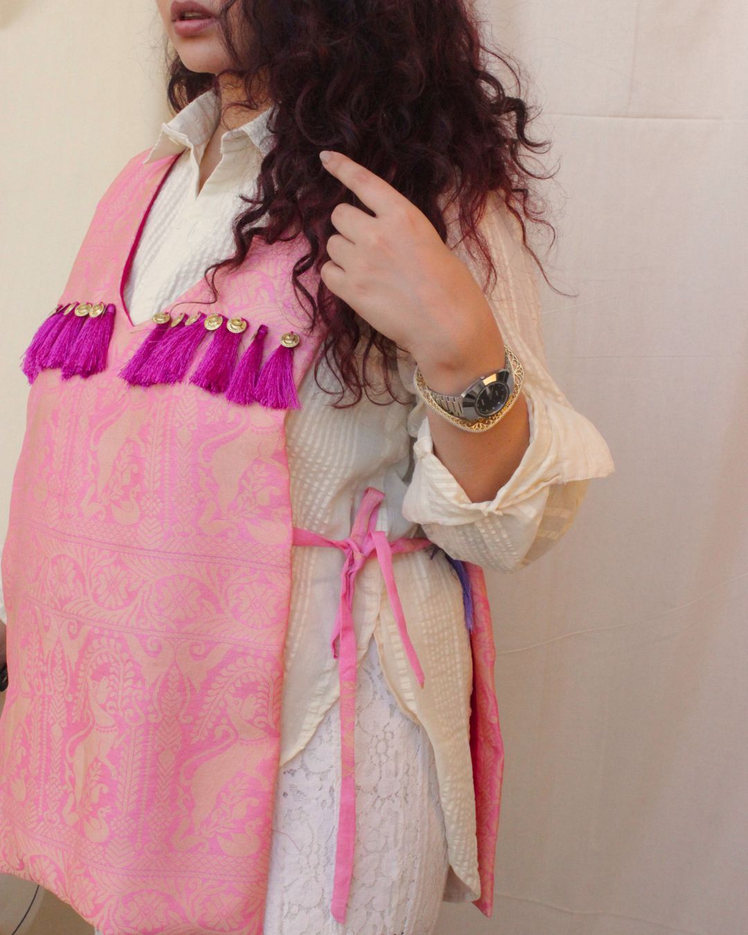 Pink jacquard gilet