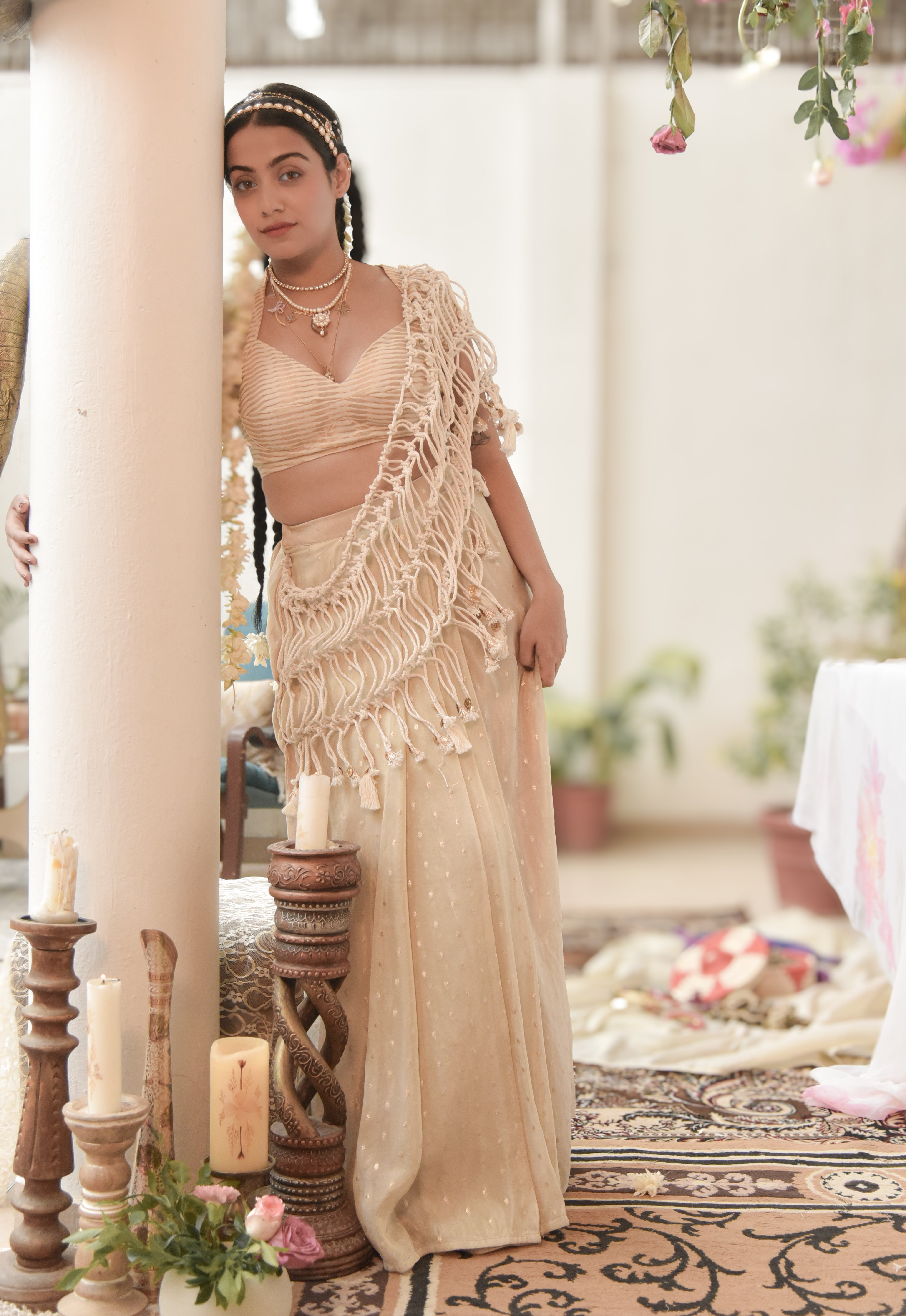 Gulaabo Macramé Saree in White (set of 2)