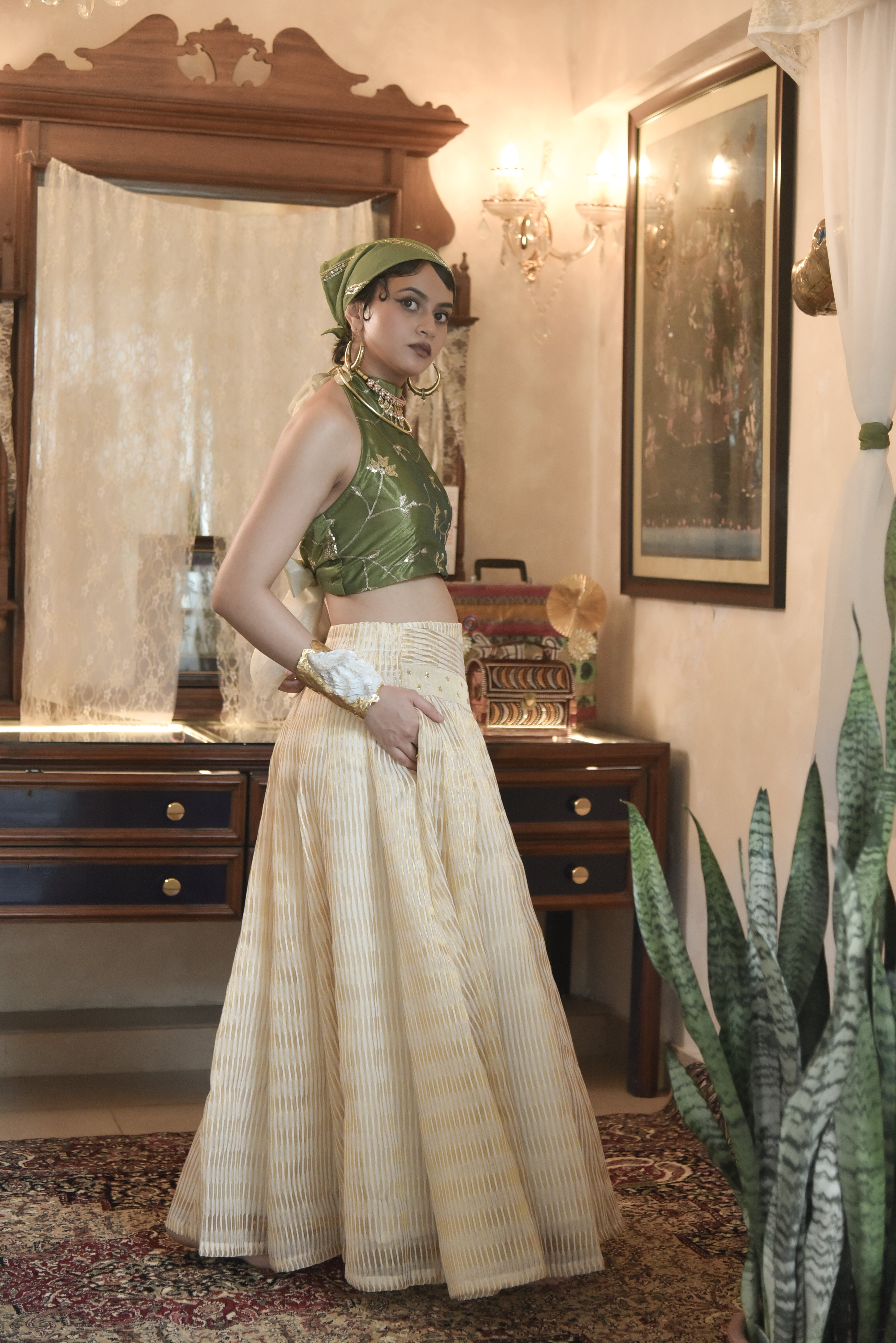Roop Mithya Lehenga with Bagh Halter Blouse (set of 2)