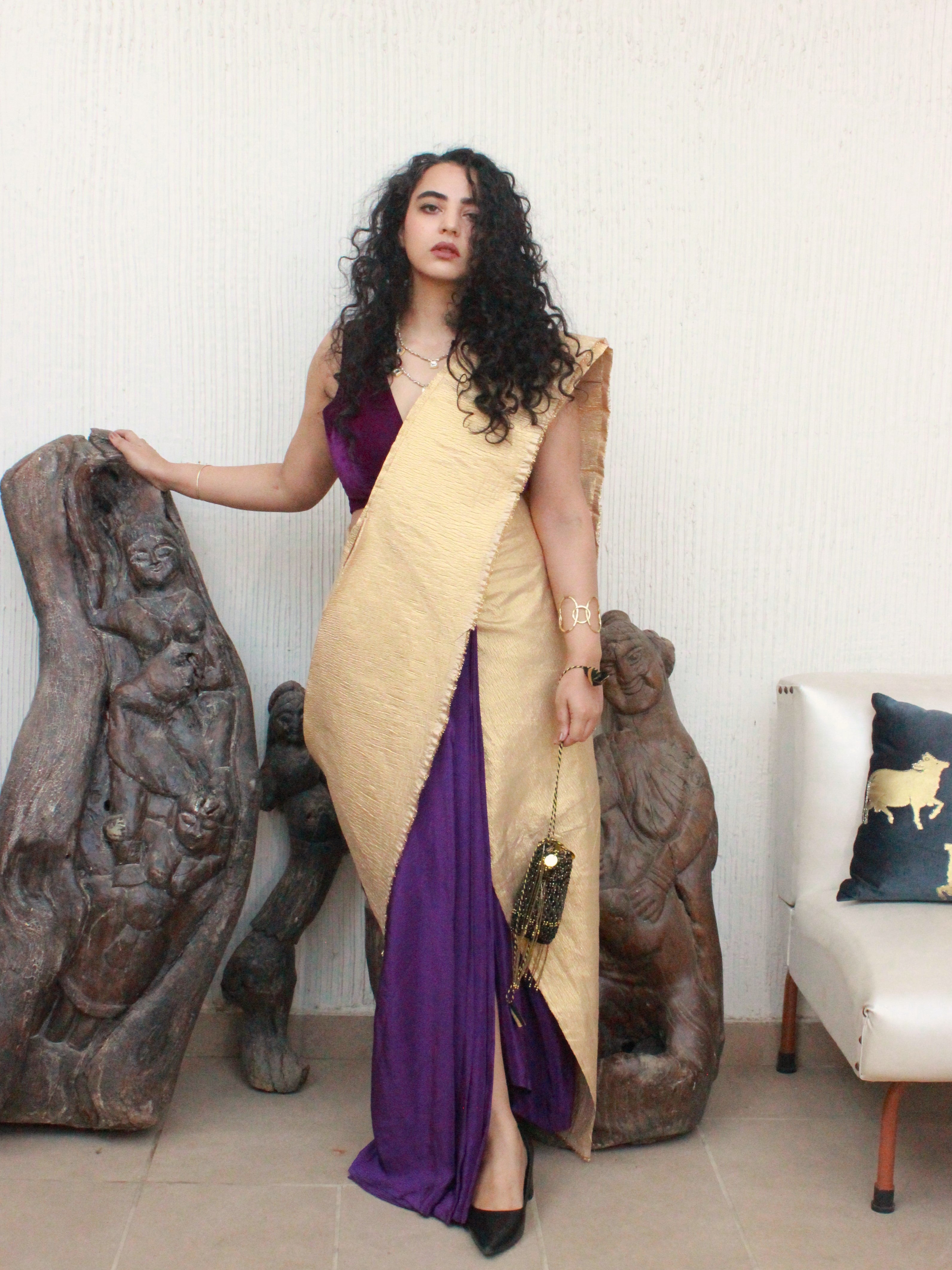 Gulaabo Saree in Purple (set of 2)