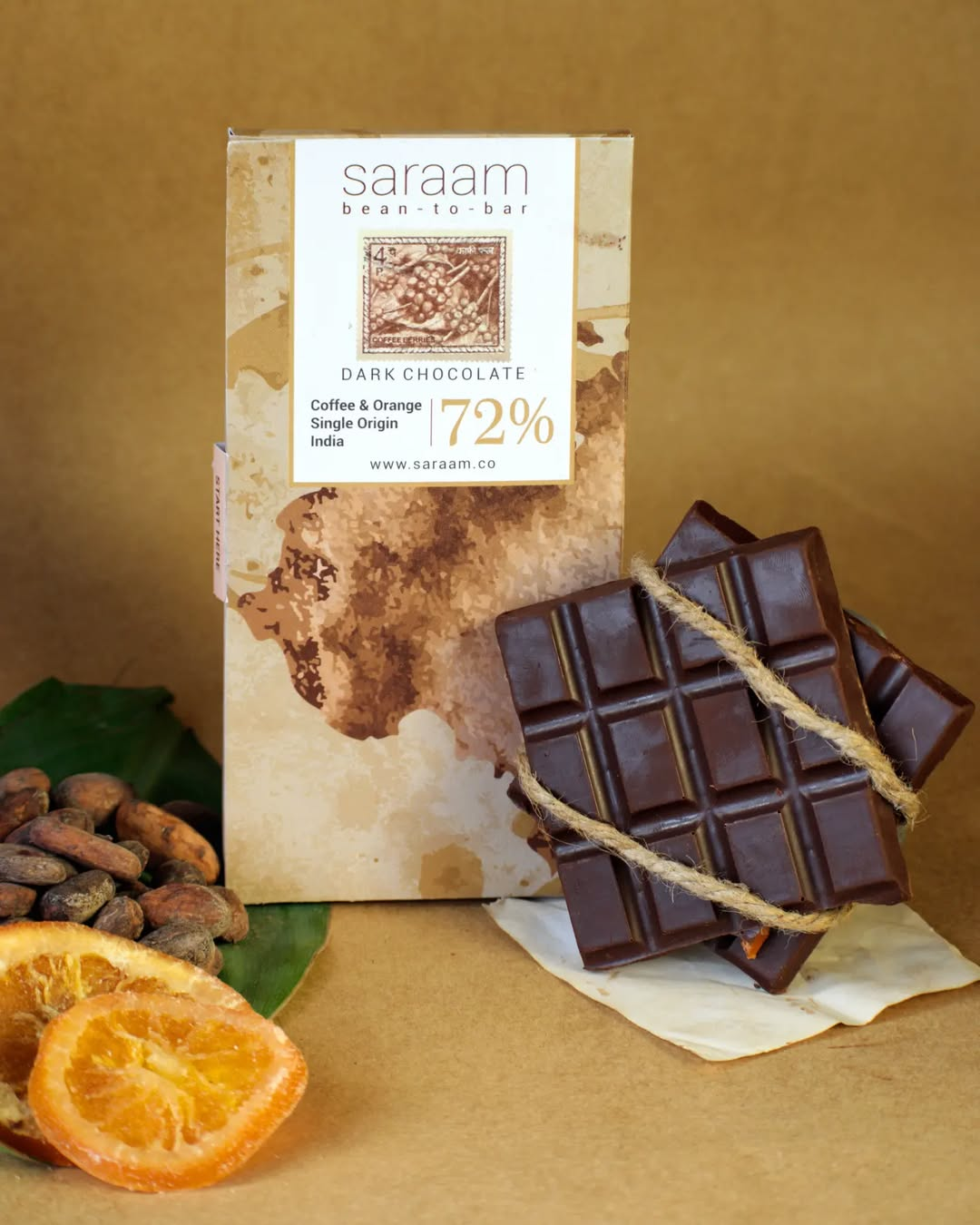 Saraam | 72% Dark Chocolate | Coffee & Orange | Single-Origin | India | 70 gm