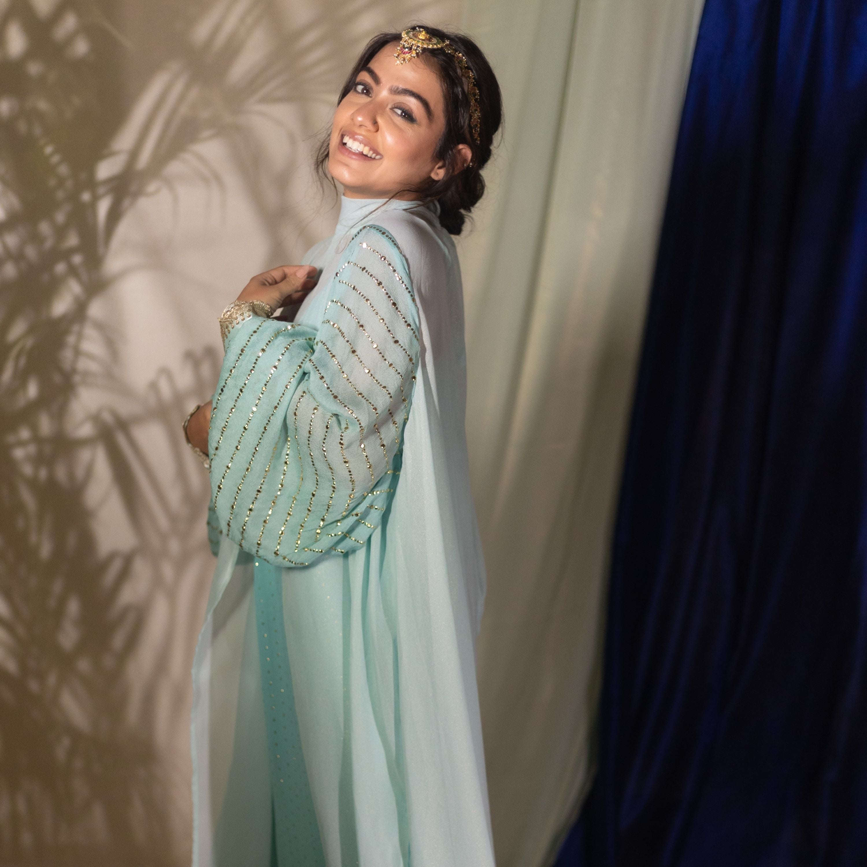 Urmi Blue Bishop Sleeve Cape