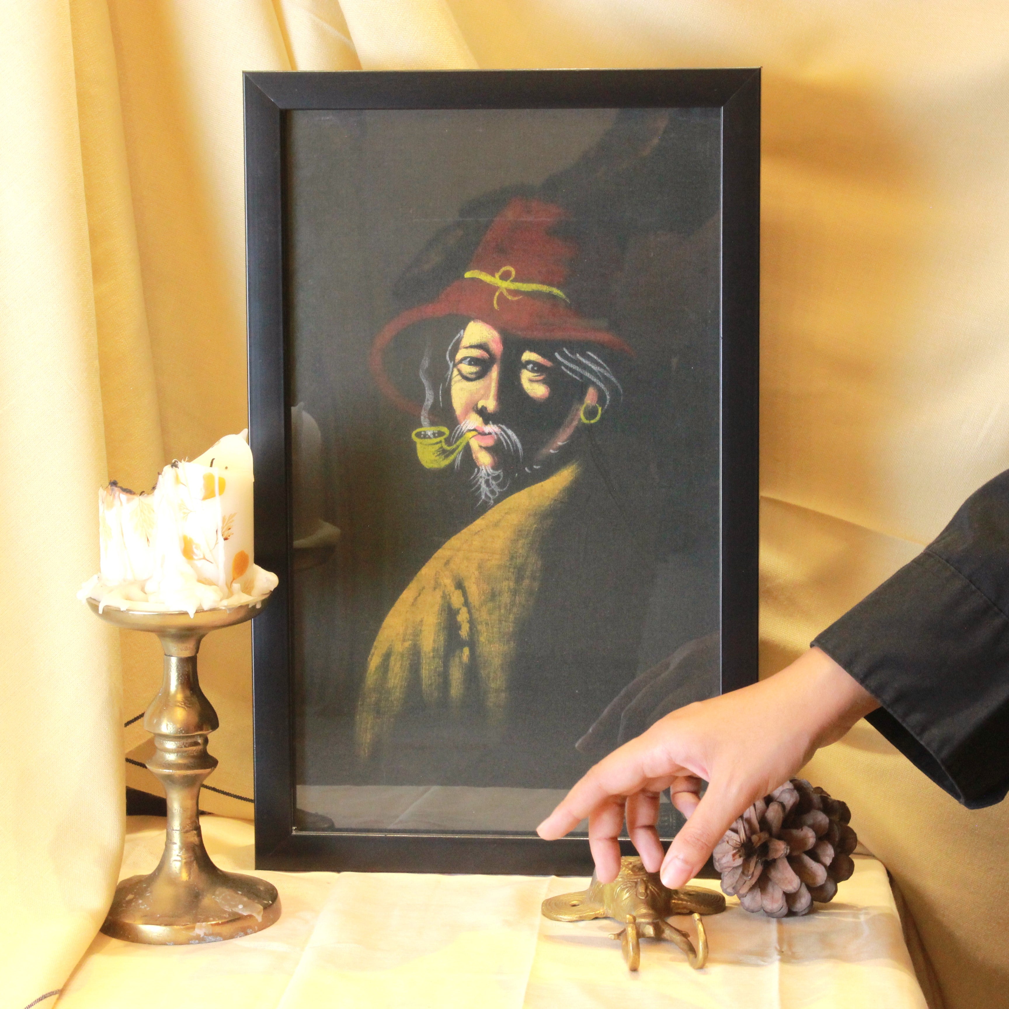 The Pipe Man on Silk Painting