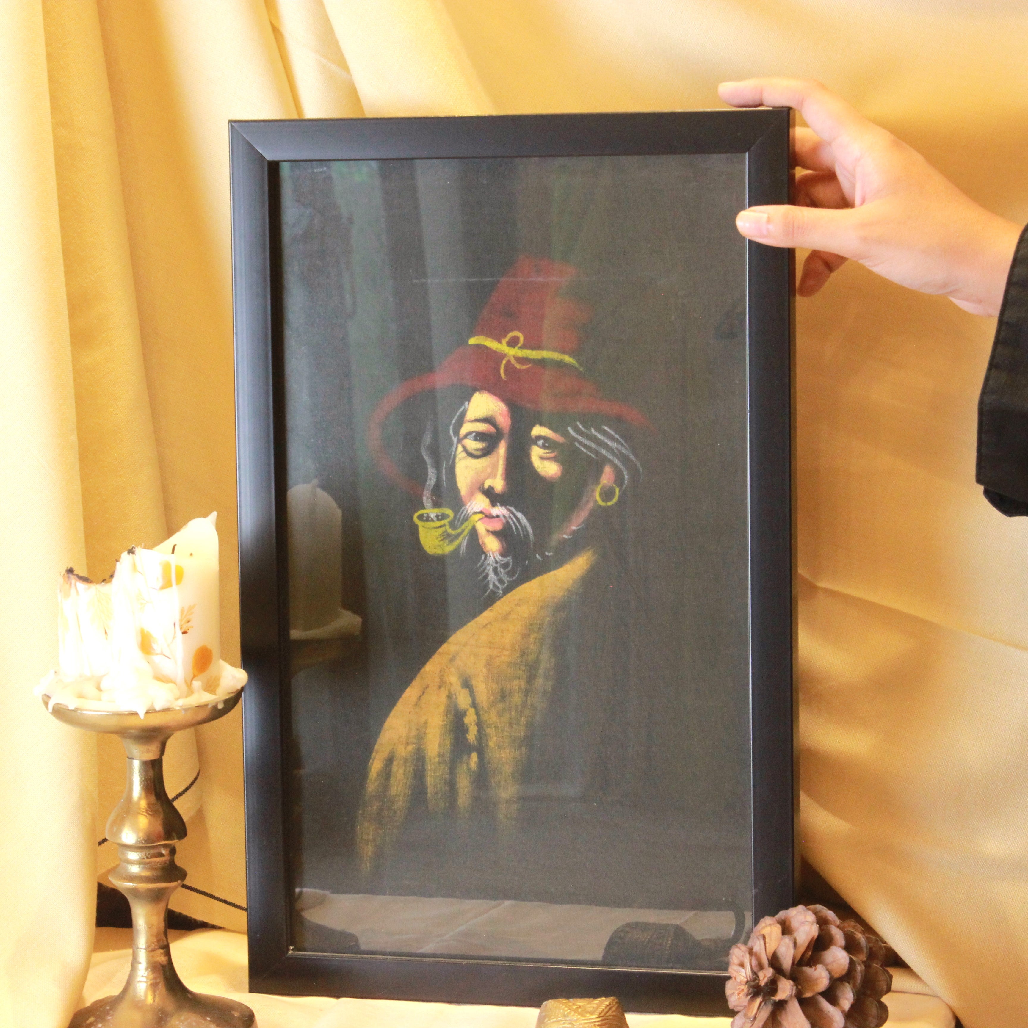 The Pipe Man on Silk Painting