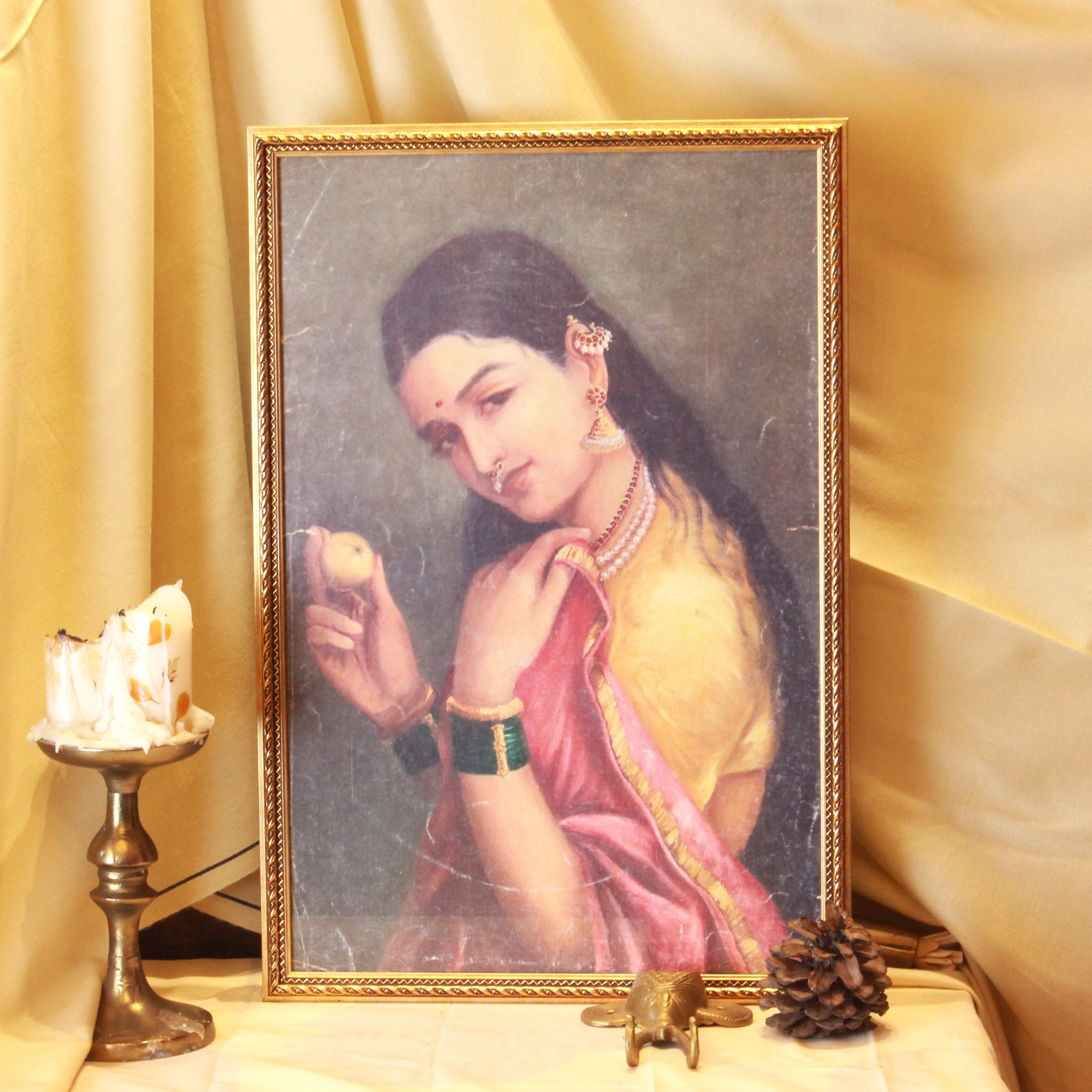 Oligarchs of Raja Ravi Verma Painting - Woman Holding a Fruit