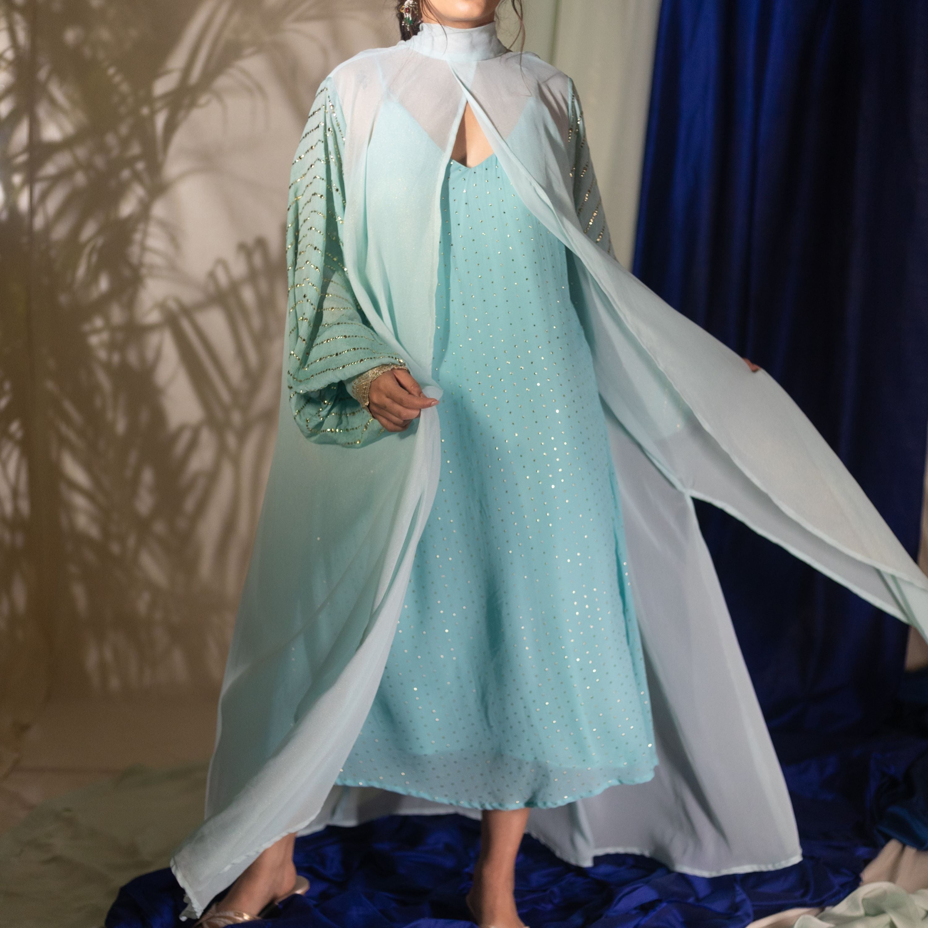Urmi Blue Cape and Dress (set of 2)