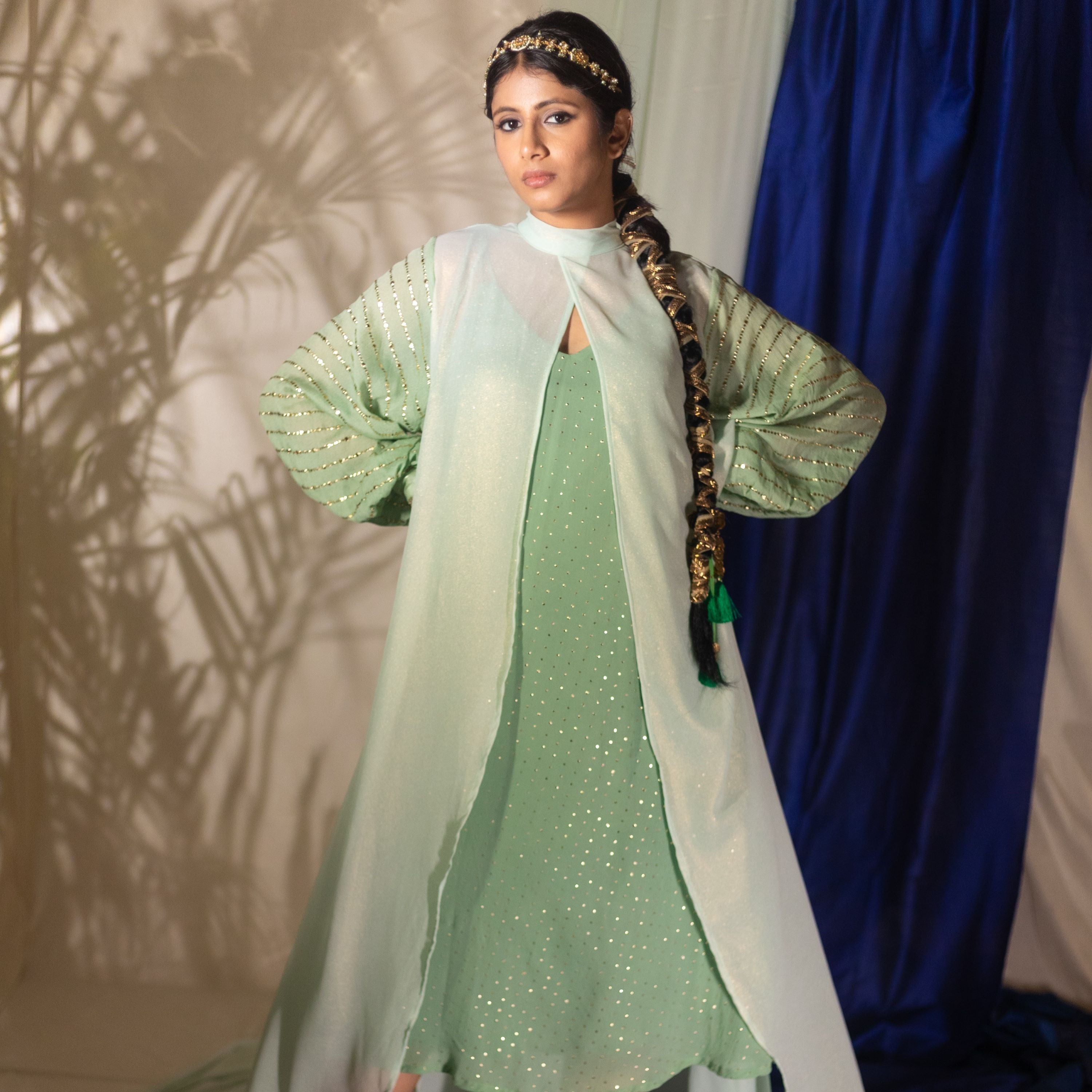 Urmi Green Cape and Dress (set of 2)