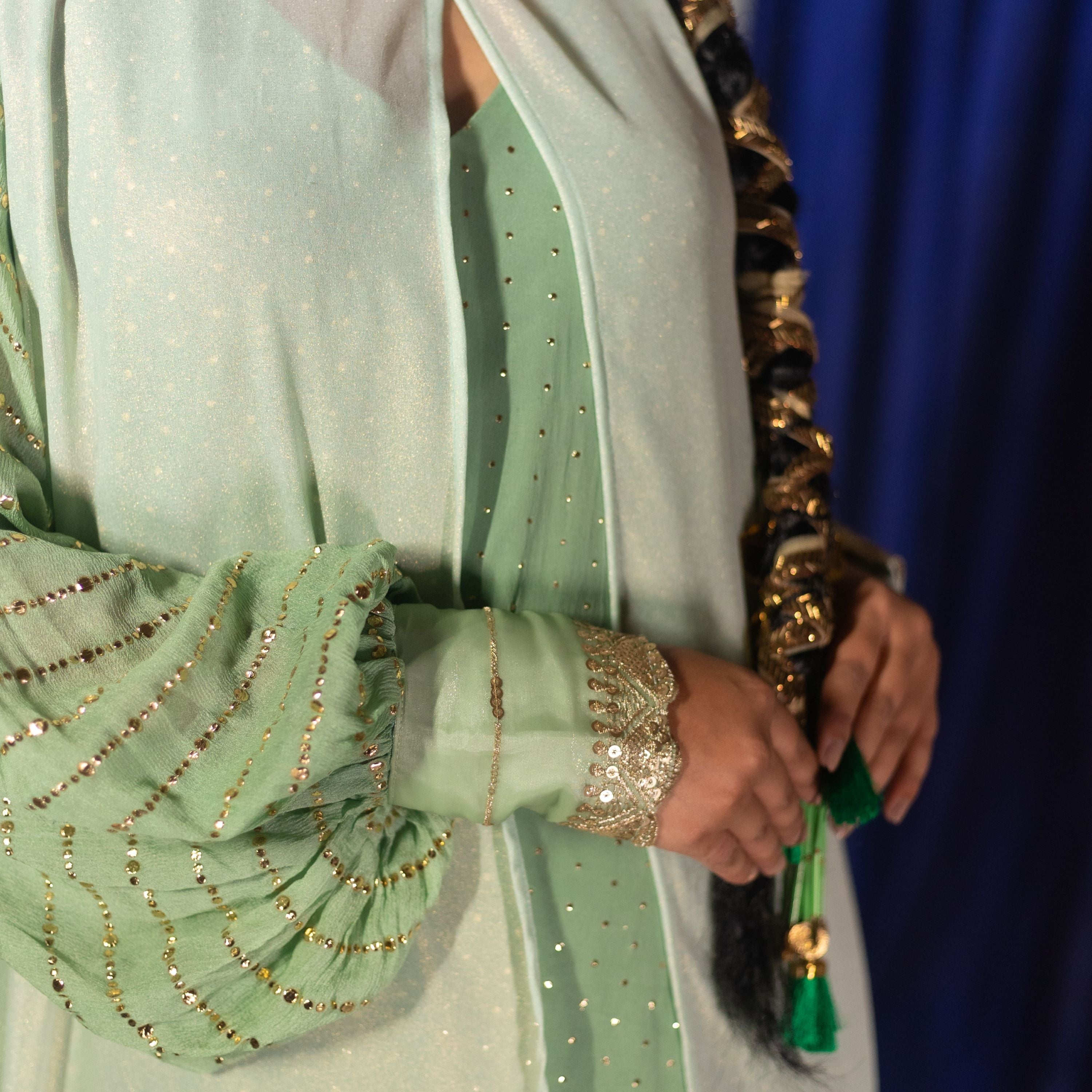 Urmi Green Cape and Dress (set of 2)